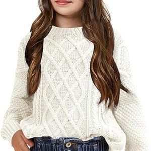 Girls Long Sleeve Cable Knit Sweater Crewneck Pullover Sweaters Kids Chunky Cute